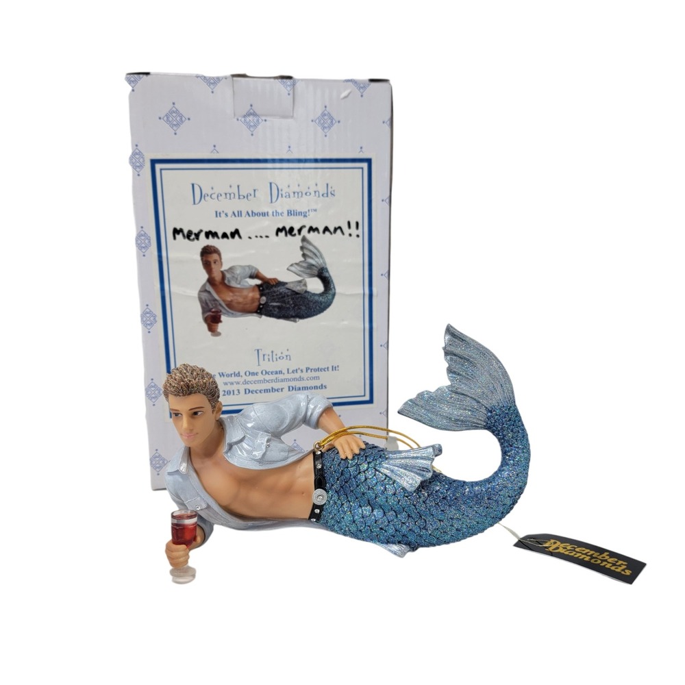 December Diamonds 2013 Triton Merman Ornament Blue Tail‎ Retired Rare Box